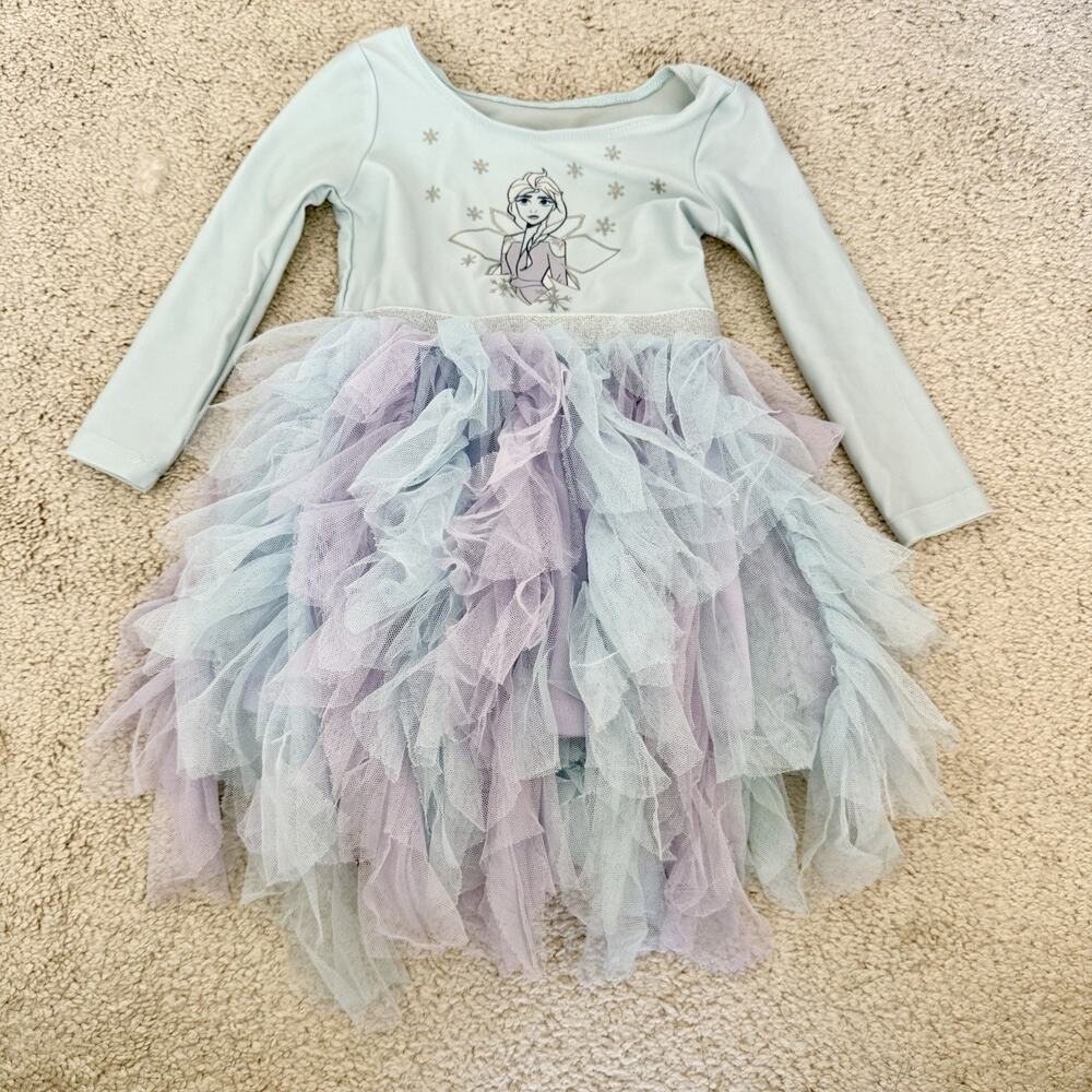 Disney Frozen Elsa Blue Tutu Dress Long Sleeve Tiered Tulle Skirt 2T Princess